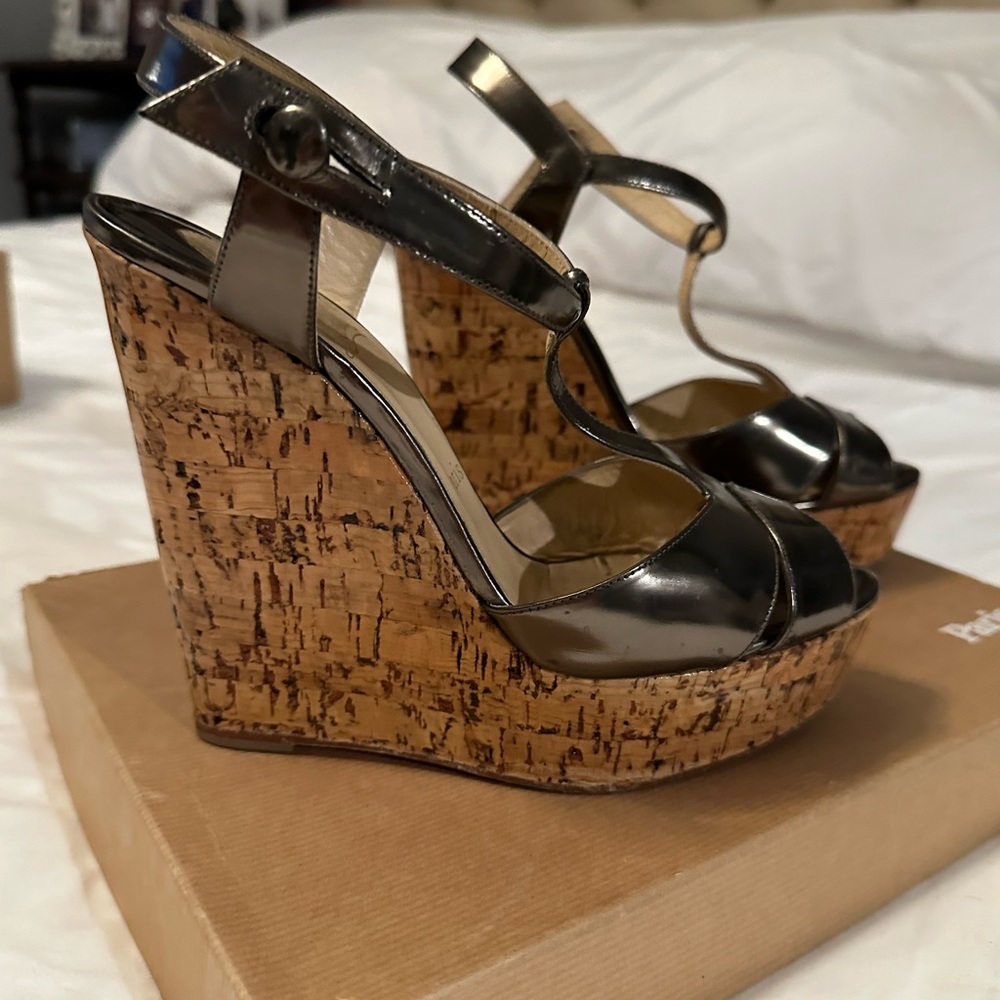 Very rare Christian Louboutin metallicT-Strap wedges